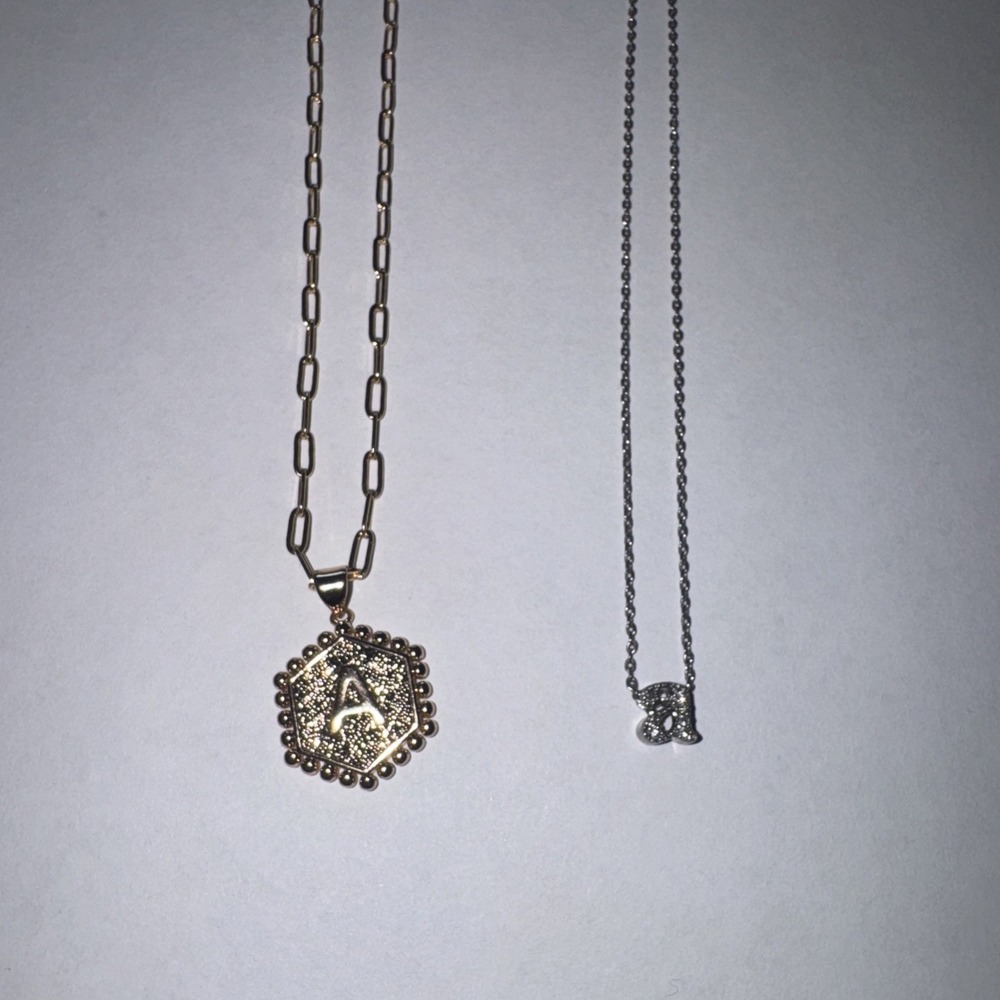 Gold Tone And Silver Tone  Necklace with Initial Letter 'A' Alphabet Pendant‎